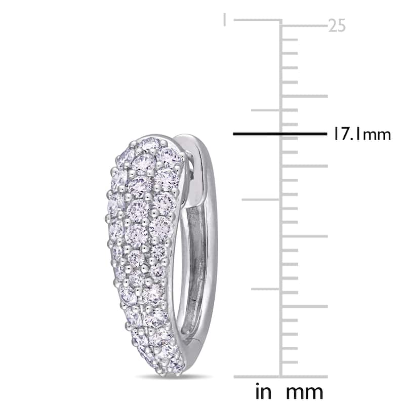 Miadora 14k White Gold 1ct TDW Diamond Cluster Huggie Hoop Earrings