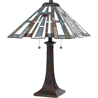 Quoizel Maybeck Valiant Bronze 2-light Tiffany Table Lamp