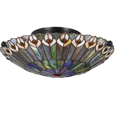 Quoizel Watkins Vintage Bronze 2-light Tiffany Flush Mount