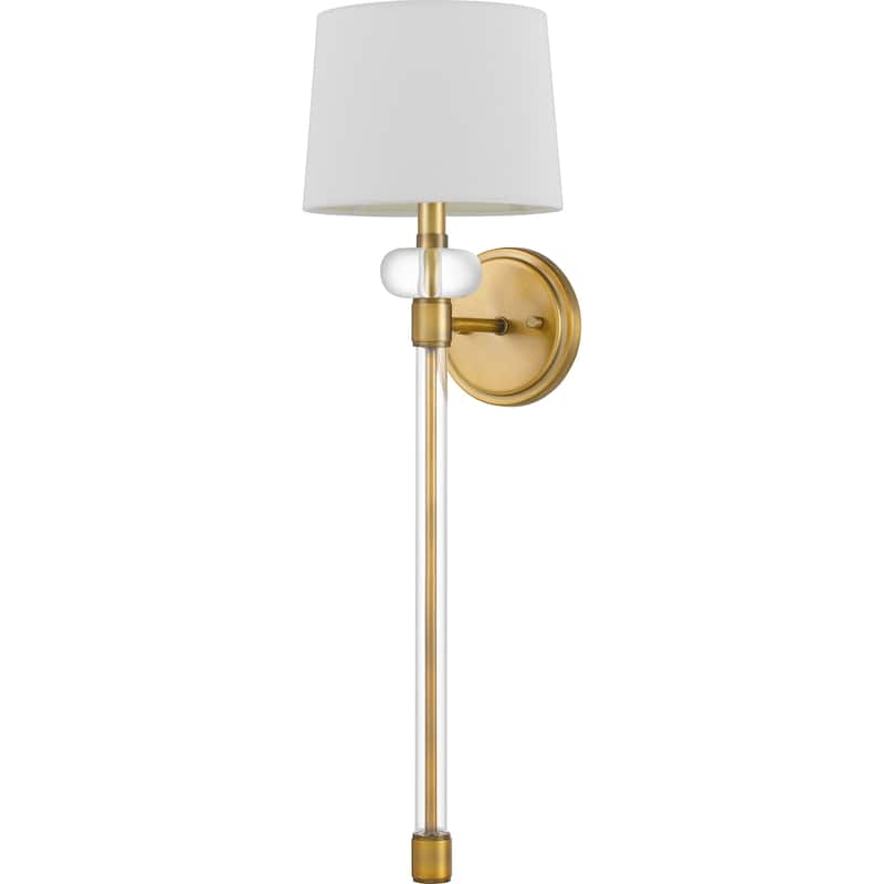 Quoizel Barbour 1-Light Arm Wall Sconce with Fabric Shade - Weathered Brass