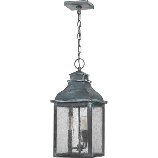 Quoizel Branson Aged Verde Traditional Seeded Glass Lantern Pendant Light