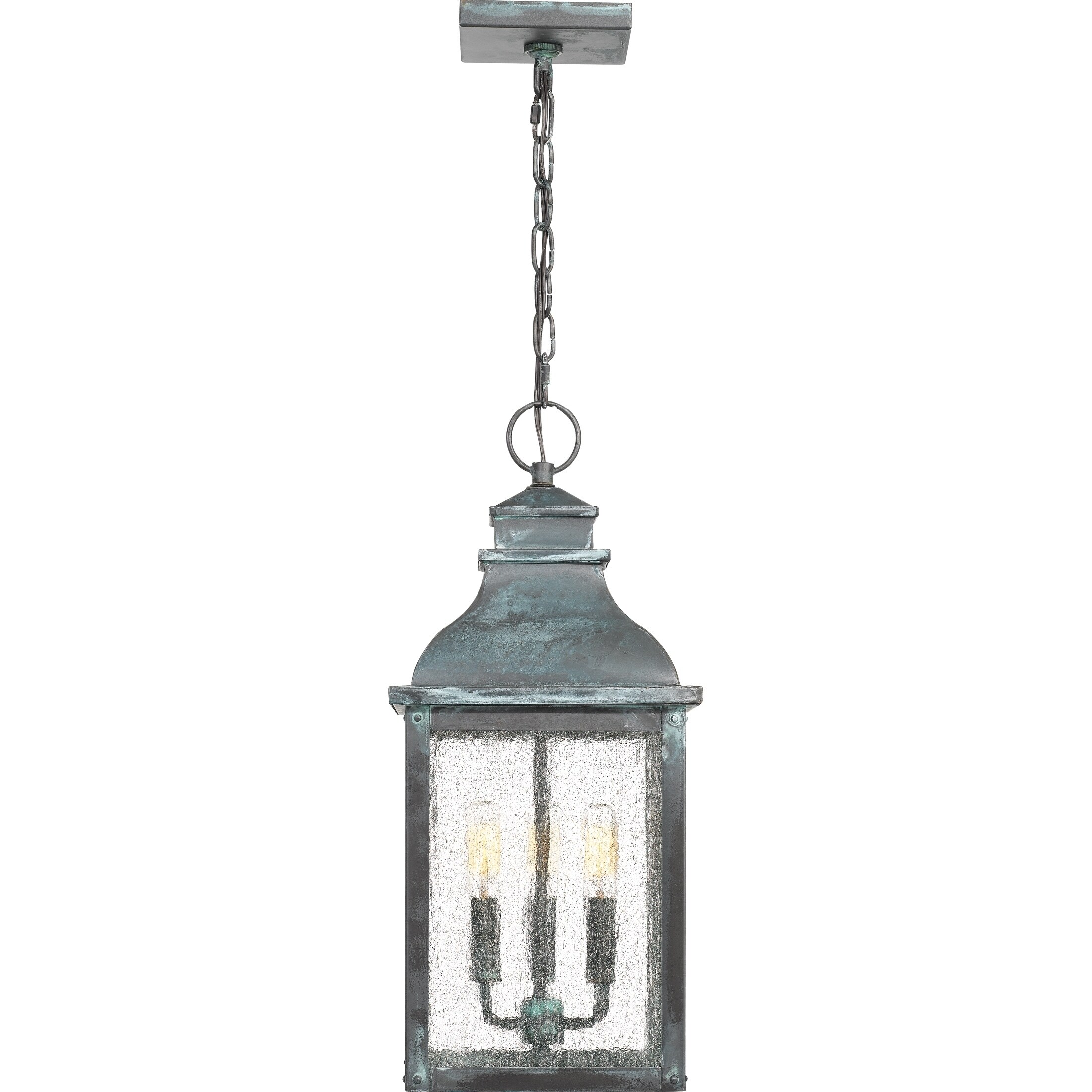 Quoizel Branson Aged Verde Traditional Seeded Glass Lantern Pendant Light