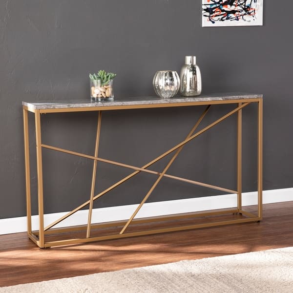 Harper Blvd Aubree Faux Marble Skinny Console Table in Gray/Gold (As Is ...