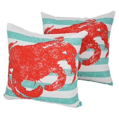 Solarium King Crab 17-inch Indoor/Outdoor Throw Pillows (Set of 2)