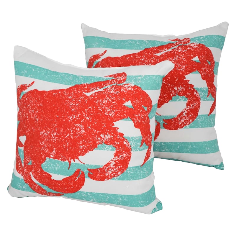 Solarium King Crab 17-inch Indoor/Outdoor Throw Pillows (Set of 2)