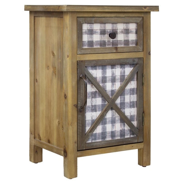 American Art Decor Wood End Table with Cabinet and Drawer