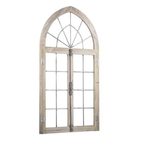 American Art Decor Wood and Metal Arched Window Door Wall Decor