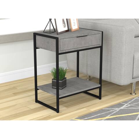 End Table/Night Table/Accent Table-Grey Cement/Black Metal