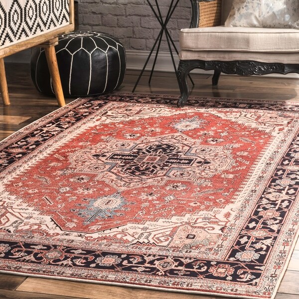 nuLOOM Transitional Duval Medieval Oriental Medallion Border Area Rug