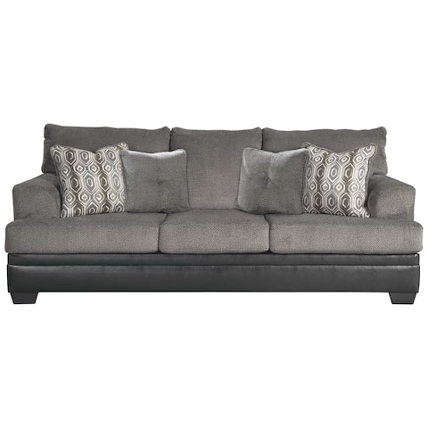 Sleeper Sofa Online At Our Best Living Room Millingar Queen Black Faux Leather And Smoke Grey Fabric Sofa Sleeper