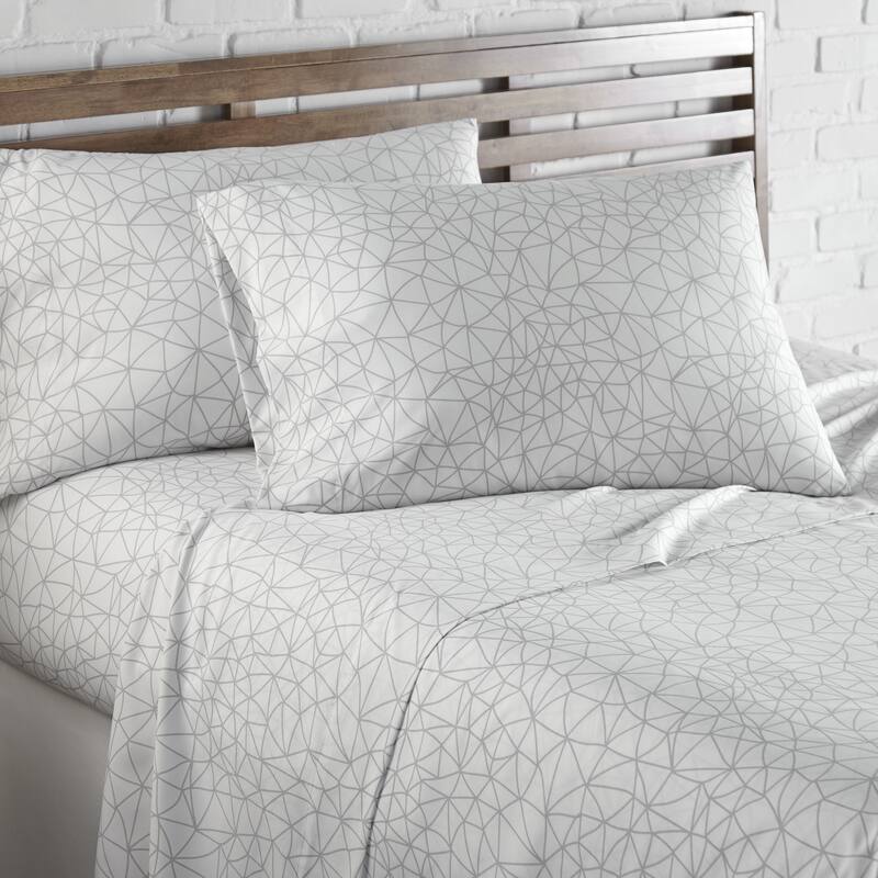 Vilano Choice Ultra-Soft Deep Pocket 4-piece Bed Sheet Sets - geo maze white/grey - Queen