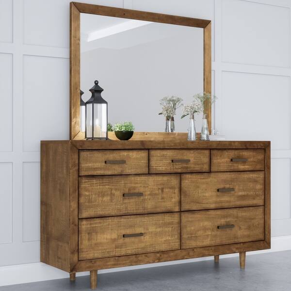 Shop Abbyson Retro Mid Century 7 Drawer Wood Dresser And Mirror