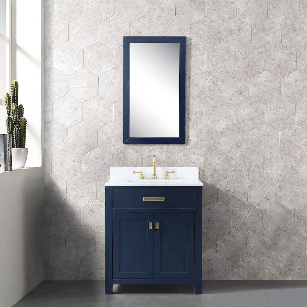 Madison 30 in Single Sink Carrara White Marble Vanity in Monarch Blue