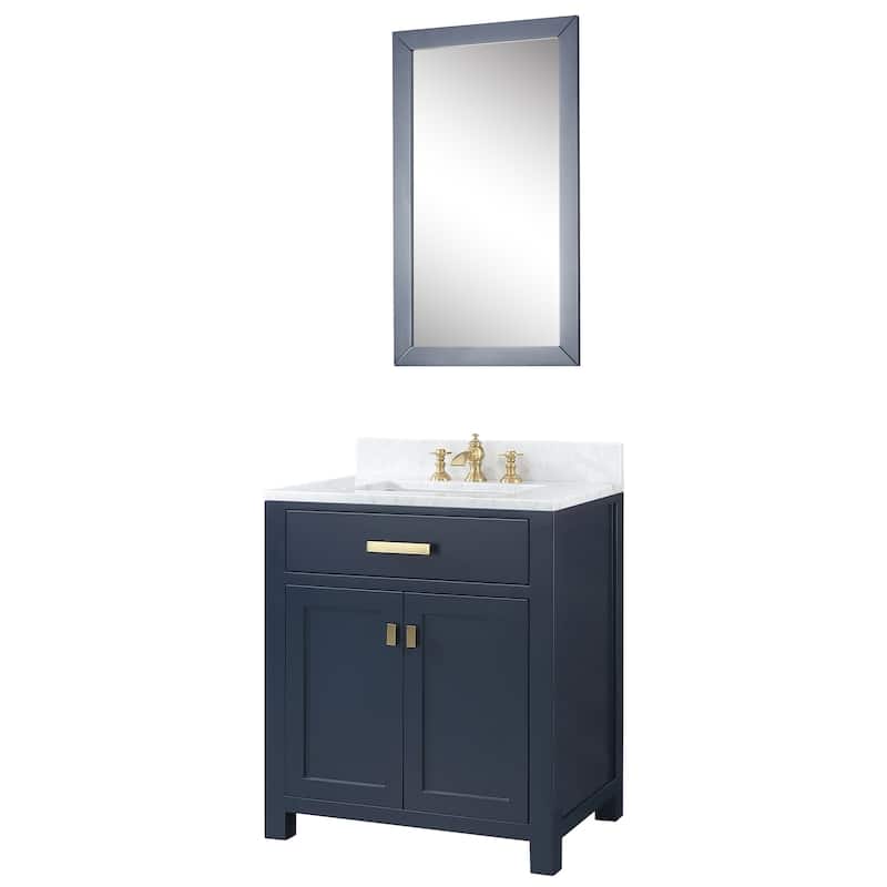 Madison 30 in Single Sink Carrara White Marble Vanity in Monarch Blue