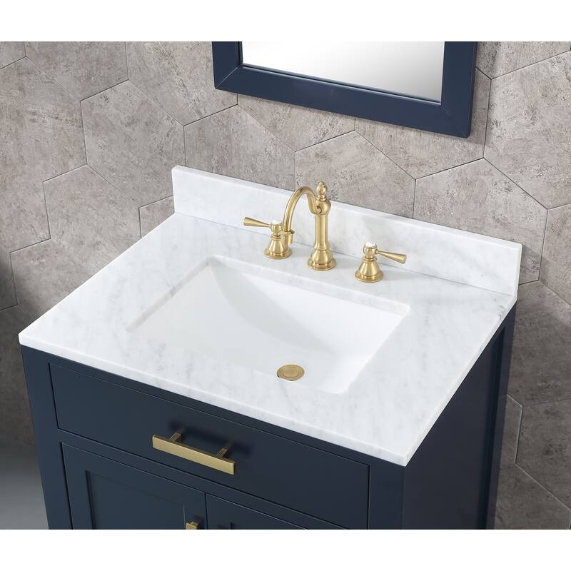 Madison 30 in Single Sink Carrara White Marble Vanity in Monarch Blue