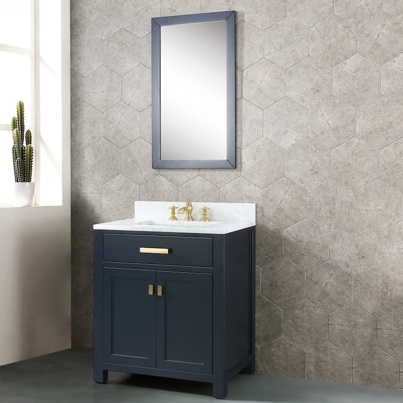 Madison 30 in Single Sink Carrara White Marble Vanity in Monarch Blue