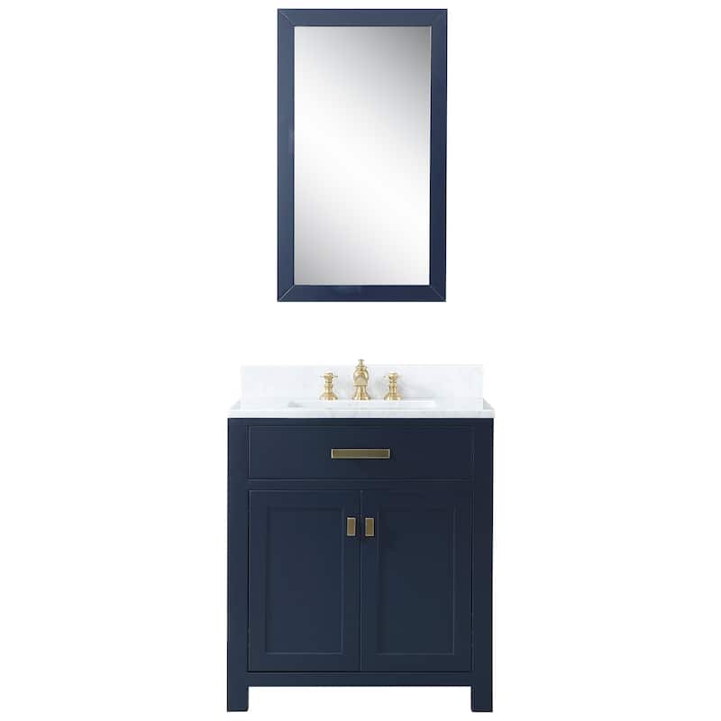 Madison 30 in Single Sink Carrara White Marble Vanity in Monarch Blue