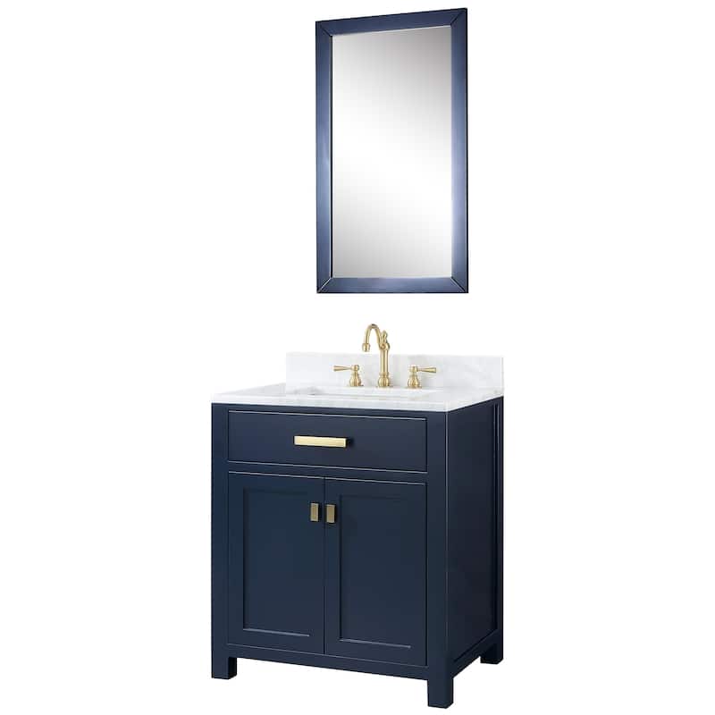 Madison 30 in Single Sink Carrara White Marble Vanity in Monarch Blue