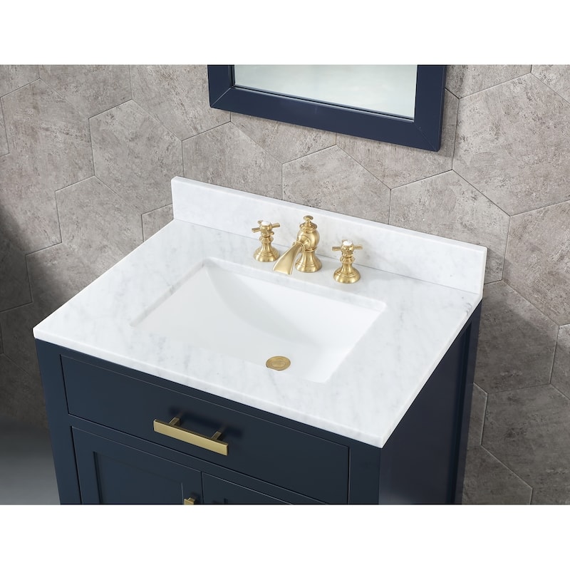 Madison 30 in Single Sink Carrara White Marble Vanity in Monarch Blue