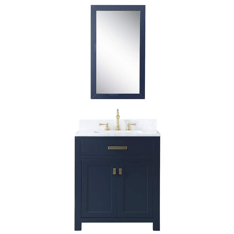 Madison 30 in Single Sink Carrara White Marble Vanity in Monarch Blue