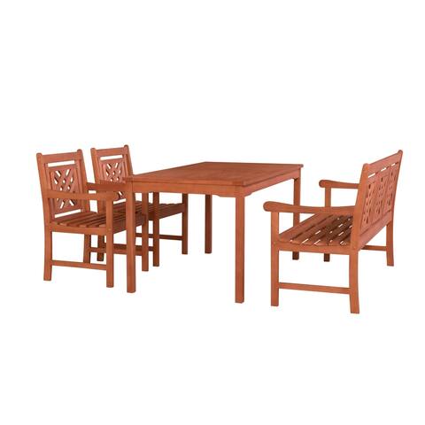 Bayeux Outdoor 4-piece Wood Patio Rectangular Table Dining Set