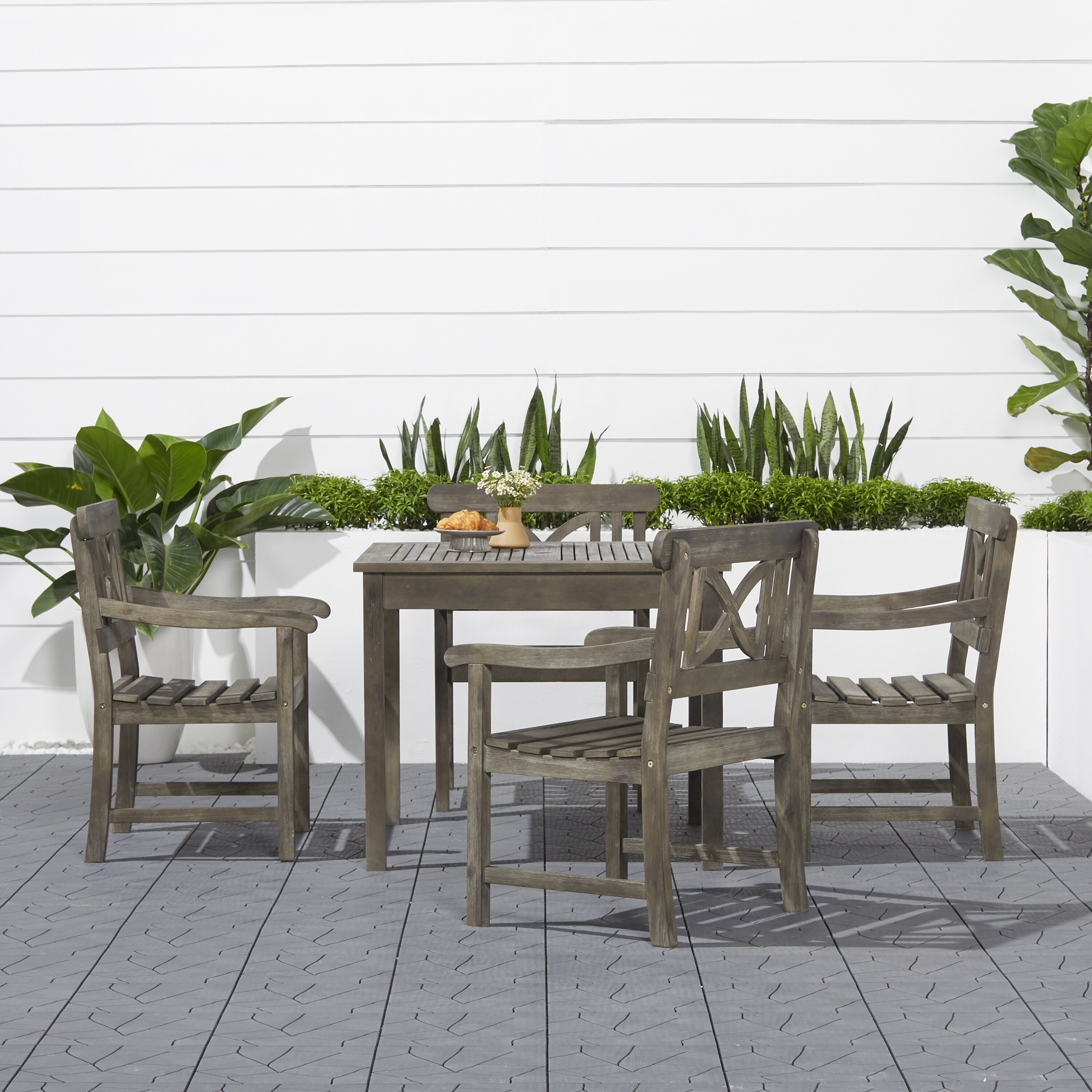 Shop Renaissance Outdoor 5 Piece Wood Patio Stacking Table Dining