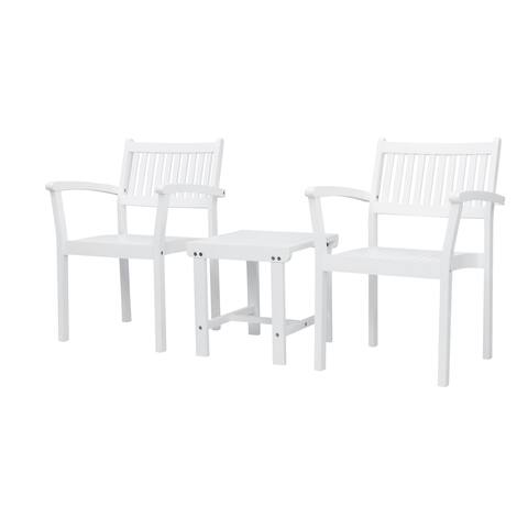 Bradley Outdoor Patio Wood 3-Piece Conversation Set