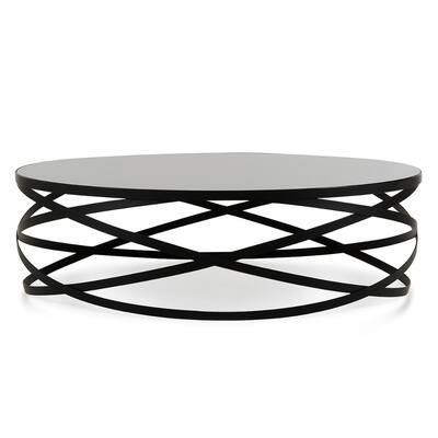 Round Shaped Glass Top Coffee Table with Metal Base, Black
