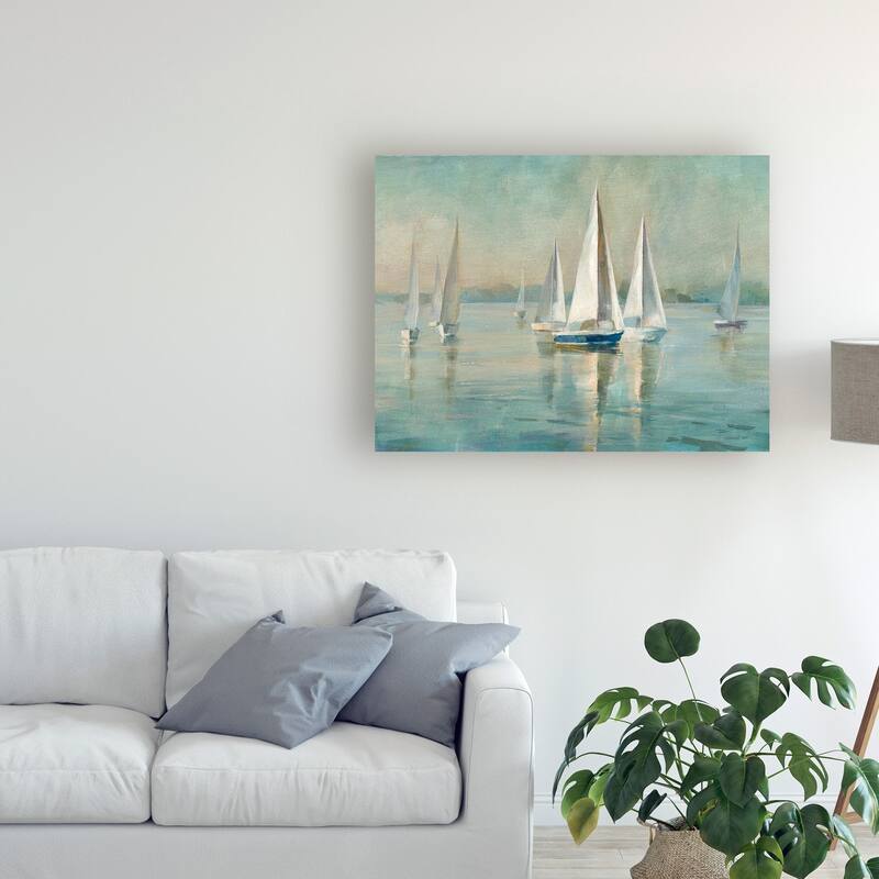 Danhui Nai 'Sailboats At Sunrise' Canvas Art