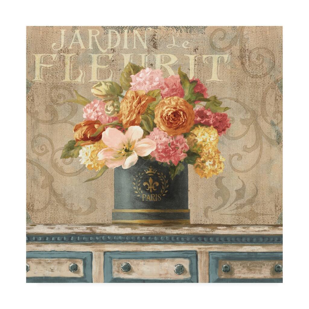 Danhui Nai 'Tulips In Teal And Gold Hatbox' Canva