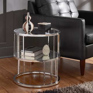 Metzy Chrome Finish Metal Round End Table with Mirrored Shelf by iNSPIRE Q Bold