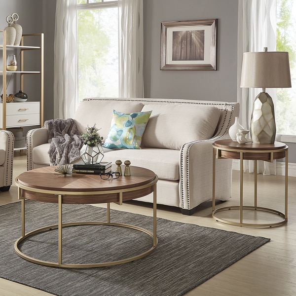 Copper Grove Valkaus Natural-finished Coffee Table or Table Set with Goldtone Metal Base