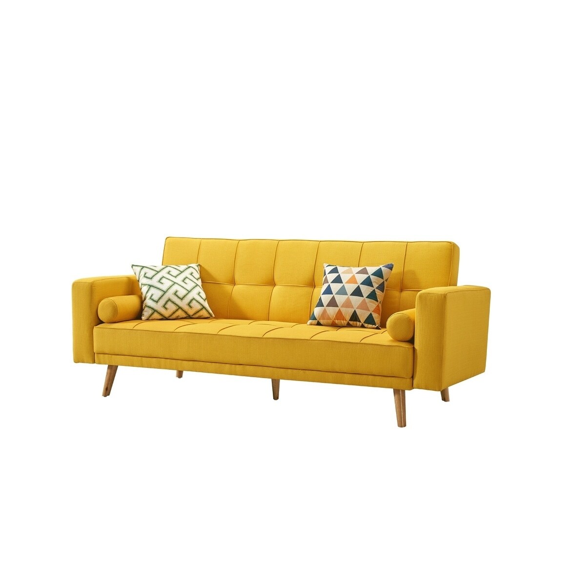 Luca Home Alex Yellow Microfiber And Wood Tufted Scandinavian Microfiber And Wood Tufted Scandinavian