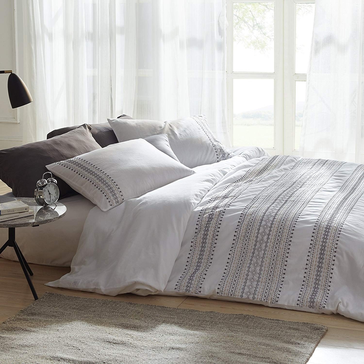 Shop Cambria Stitch Embroidered 3 Piece King Size Duvet Cover In