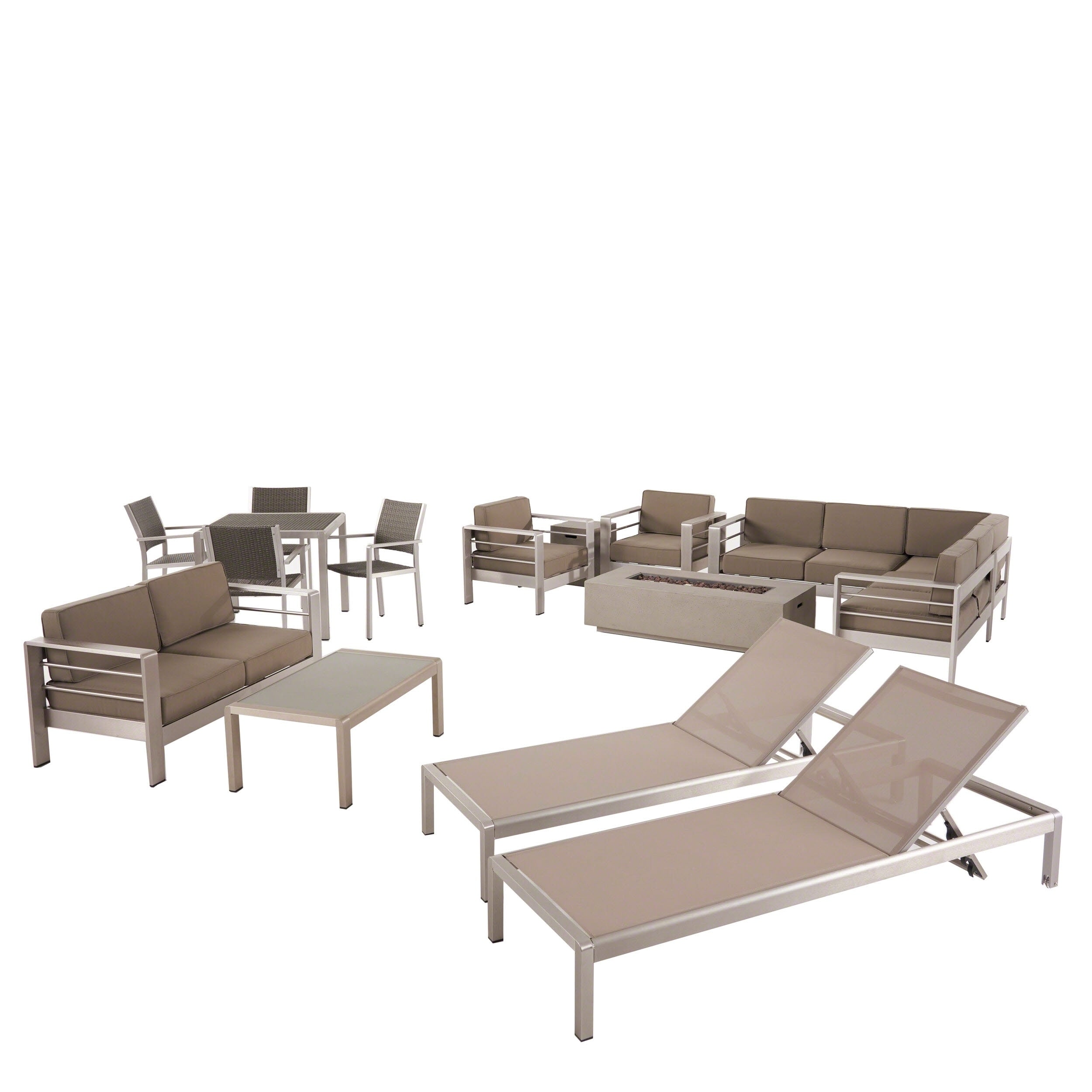 Christopher Knight Home Cape Coral Outdoor 16 Piece Aluminum Estate Collection with Cushions and Fire Pit