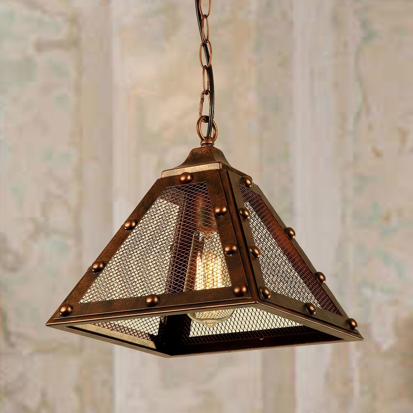 Warehouse of Tiffany Torby 1-light Aged Copper Pendant Lamp with Screened Shade