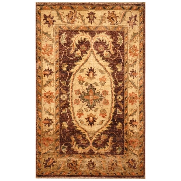 Handmade Vegetable Dye Oushak Wool Rug (Afghanistan) - 2' x 3'4