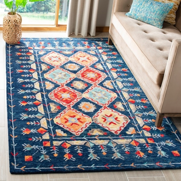 Shop Safavieh Handmade Aspen Leona Boho Navy / Orange Wool Rug - 7' x 7