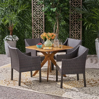 Taquile Outdoor 5 Piece Wood and Wicker Dining Set by Christopher Knight Home