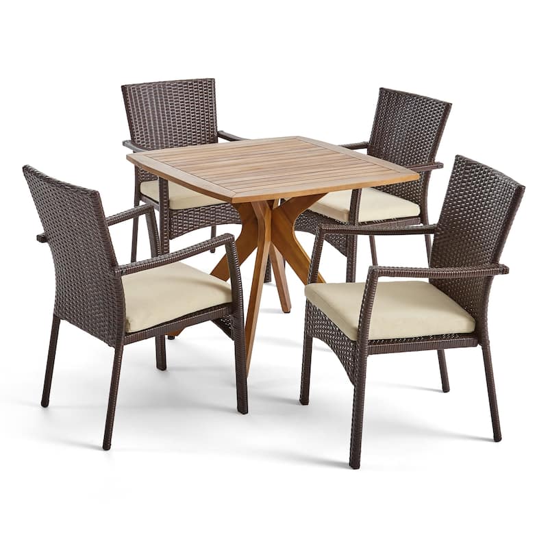 Didicas Outdoor 5 Piece Wood and Wicker Dining Set by Christopher Knight Home