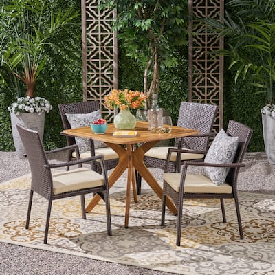 Didicas Outdoor 5 Piece Wood and Wicker Dining Set by Christopher Knight Home