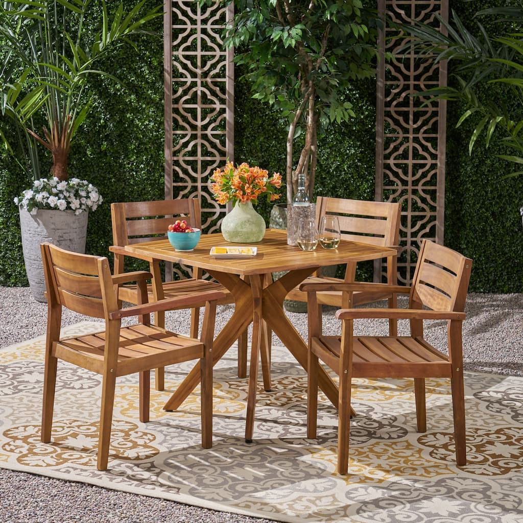 Stamford Outdoor 5 Piece Acacia Wood Dining Set wit X Base by Christopher Knight Home