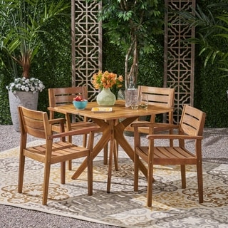 Stamford Outdoor 5 Piece Acacia Wood Dining Set wit X Base by Christopher Knight Home