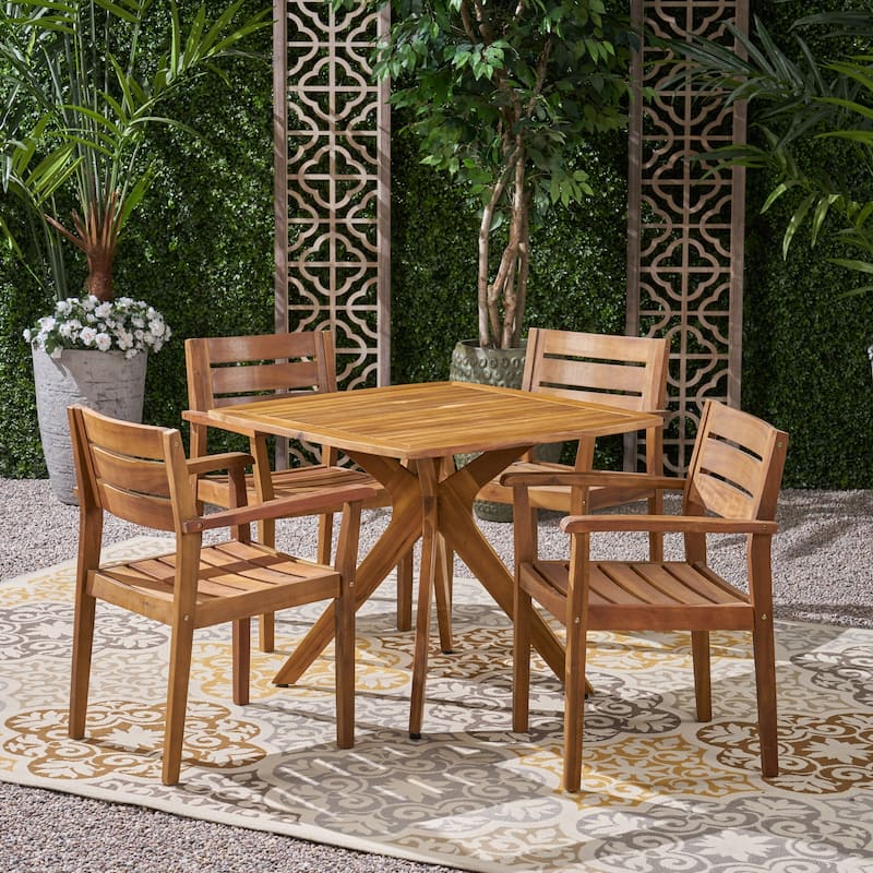 Stamford Outdoor 5 Piece Acacia Wood Dining Set wit X Base by Christopher Knight Home