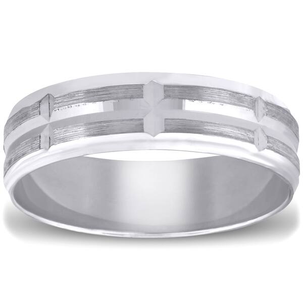 Pompeii3 10k White Gold Mens Wedding Band 6mm Brushed Ring On Sale Overstock 26291306