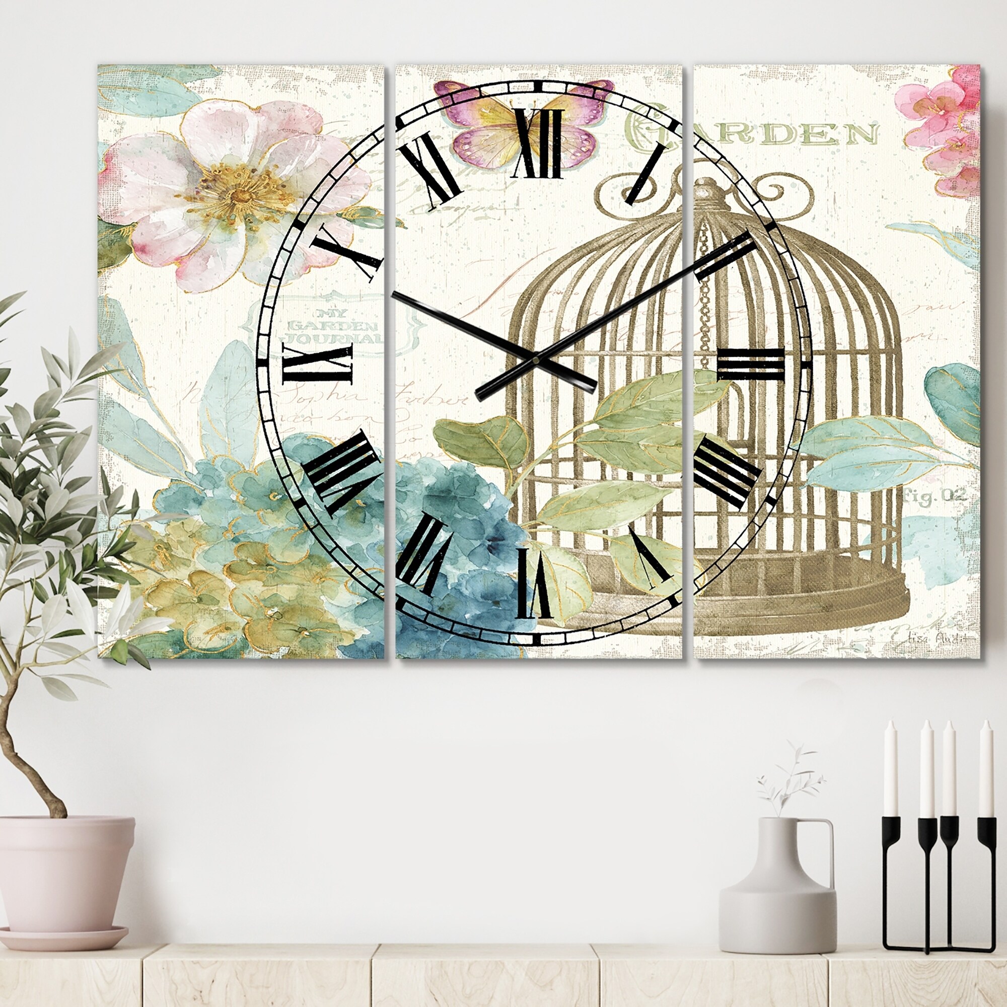 Design Art Designart 'Vintage Floral Birdcage II' Traditional Wall Clock 29 in high Wide x 29 in Design Art Designart 'Vintage Floral Birdcage II' Traditional Wall Clock 29 in high Wide x 29 in