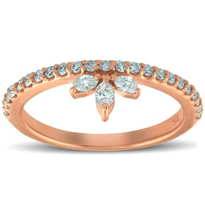 Pompeii3 14k Rose Gold 3/8 Ct T DW Marquise Diamond Stackable Womens Ring Anniversasry Band