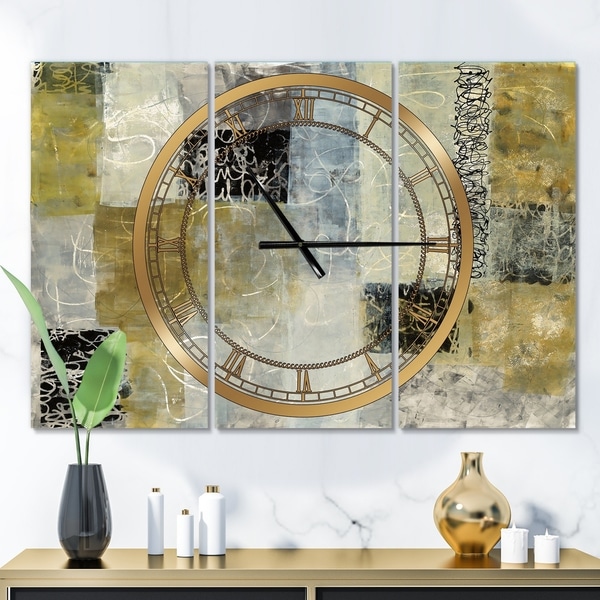 Designart 'Multicolor Twin City' Glam 3 Panels Large Wall CLock - 36 in. wide x 28 in. high - 3 panels