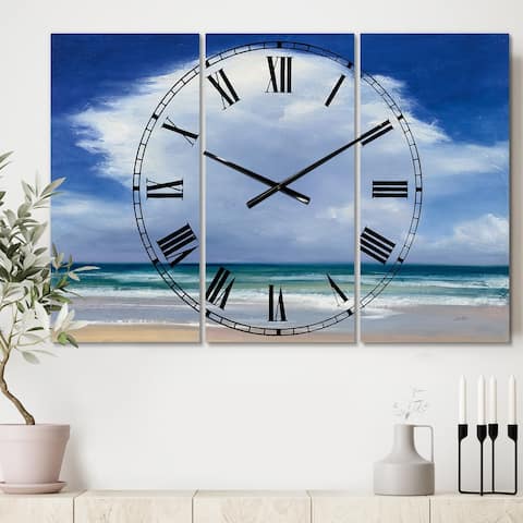 Porch & Den 'Beach Clouds II' 3-panel Metal Clock - 36 in. wide x 28 in. high - 3 panels
