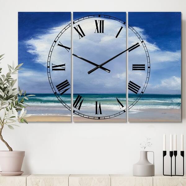 Shop Porch Den Beach Clouds Ii 3 Panel Metal Clock On Sale Overstock 26291512